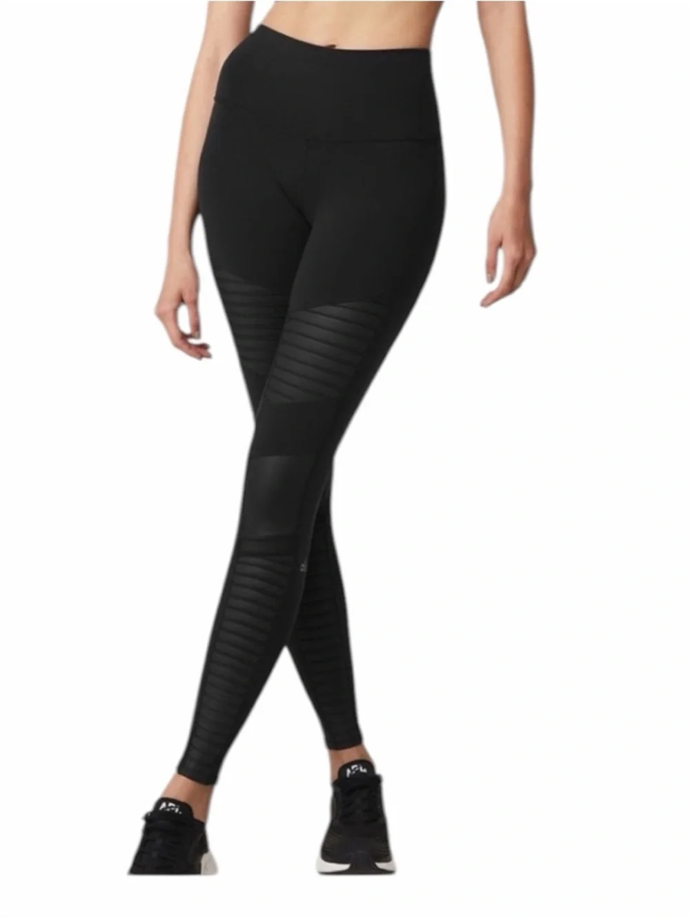 ALO Yoga Black Moto Ribbed High-Waist Leggings Size M